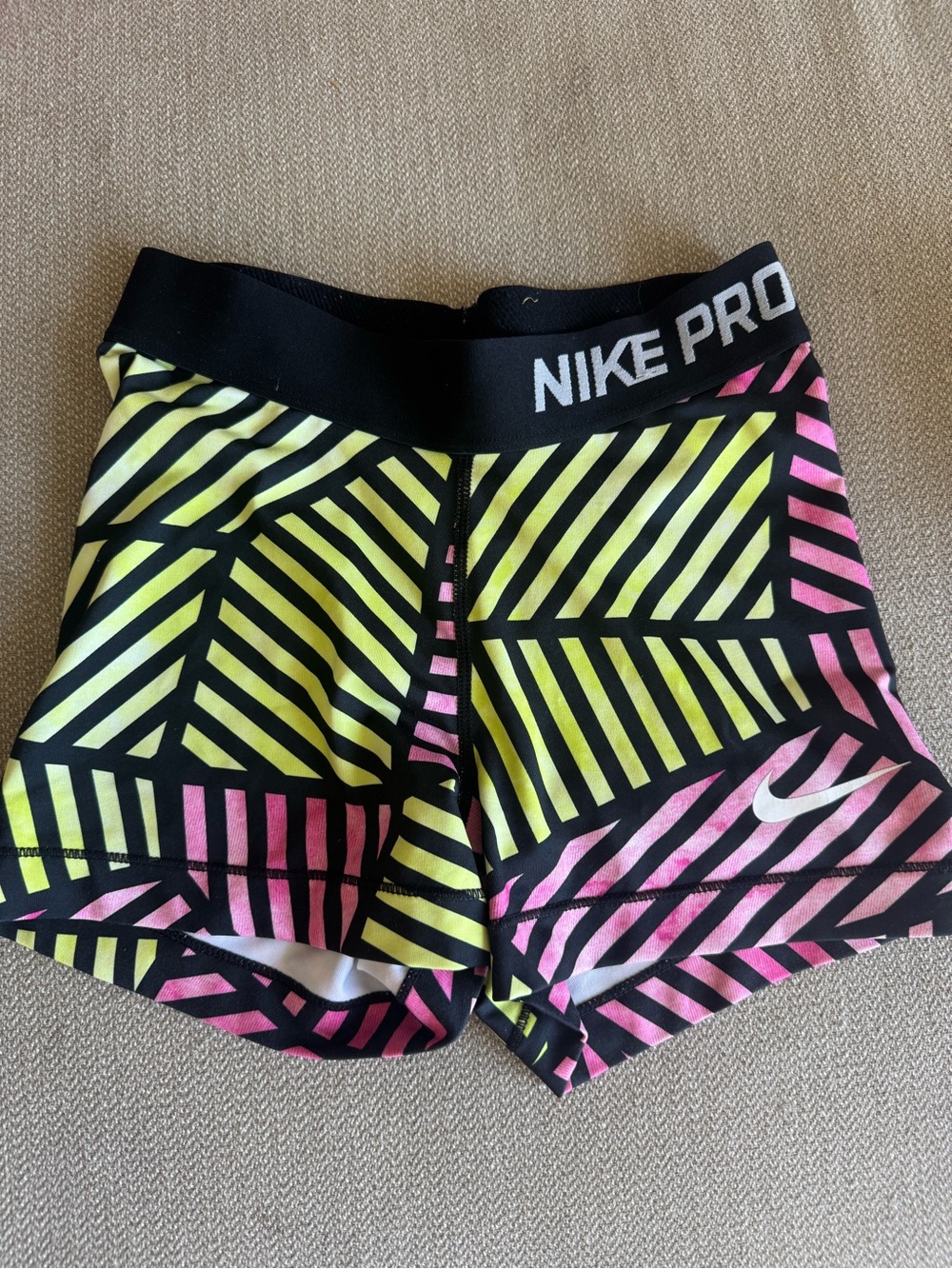 Nike Pro Women's Pink & Yellow Striped Bike Shorts
